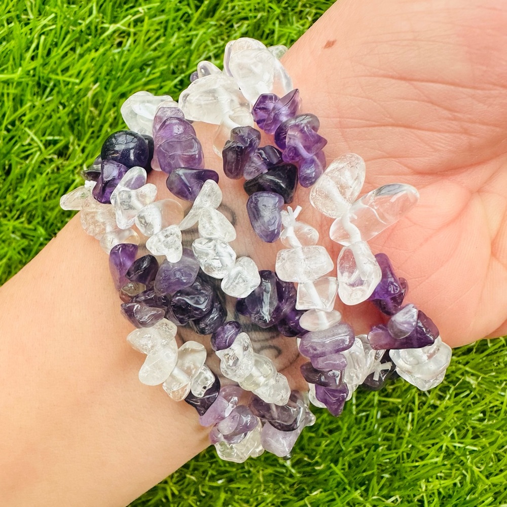 Amethyst and Rose Quartz Powerful Duo Crystal Chip Bracelet
